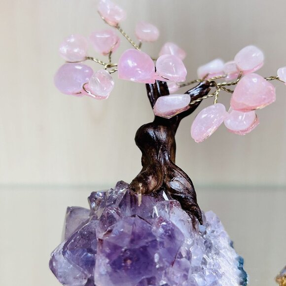 Rose Quartz & Amethyst Crystal Tree Decorative Sculpture - Picture 2 of 3